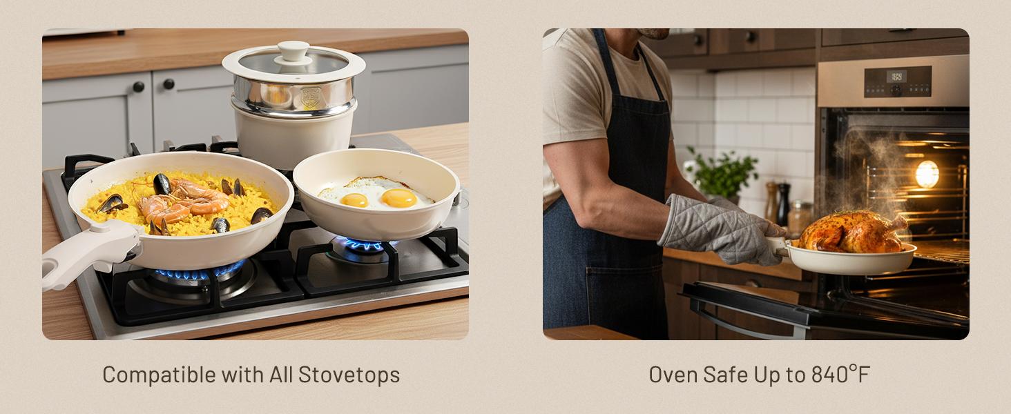 Nonstick Pots and Pans Set - Ceramic Cookware Set with Detachable Handle - 25 Pack Healthy Pans Set for Cooking - Stackable for RV Kitchen, Induction Ready - Dishwasher and Oven Safe