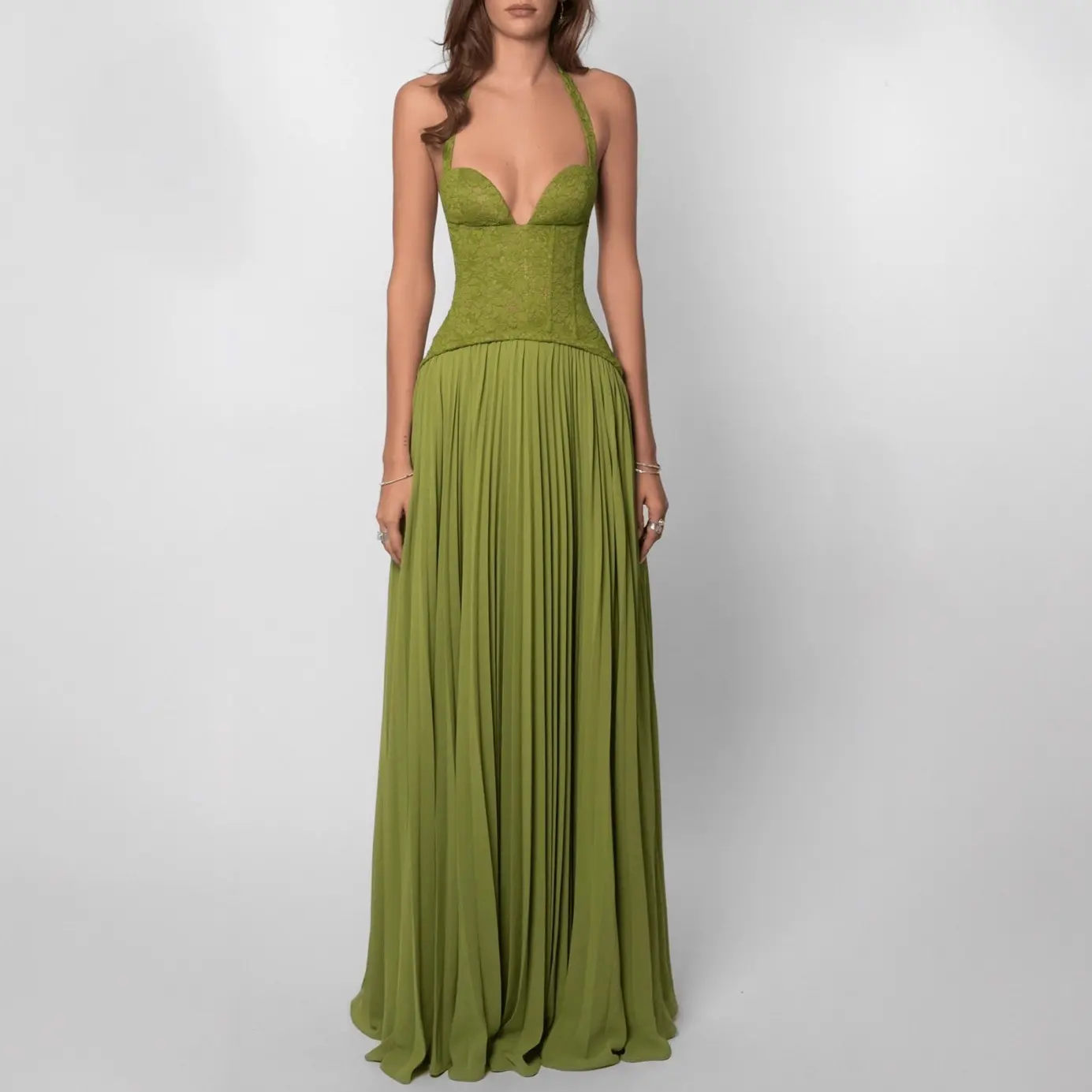 Women's Ocean-Style Sleeveless Halter Dress - European & American Cross-Border Casual Wear, Sexy Hot, Backless, Low-Cut, Waist Cinch, Ruched Straps