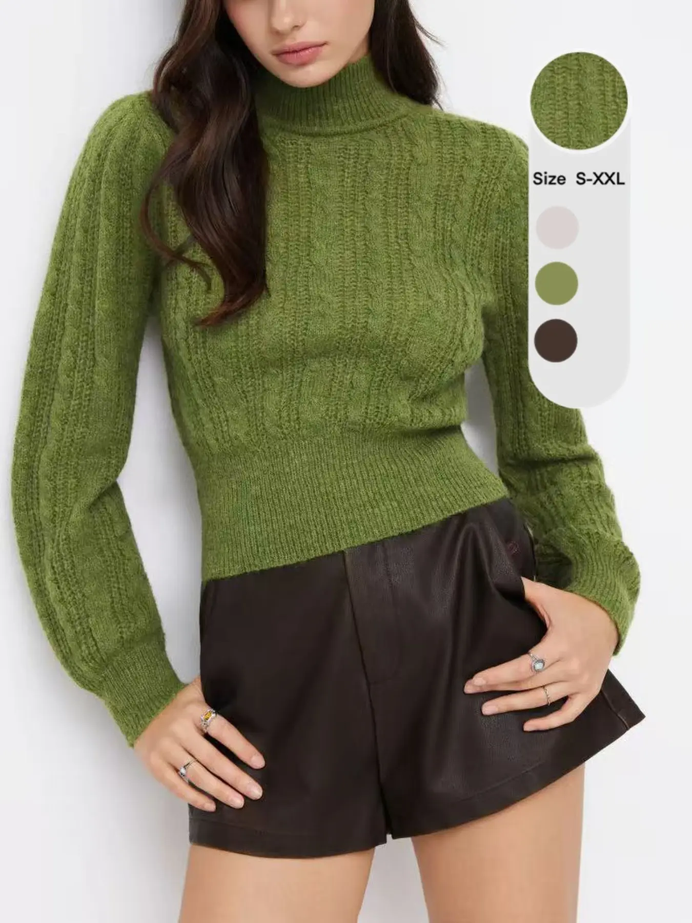 Autumn Winter New Arrival Unique Design Knit High Neck Turtleneck Pullover, Vintage Women's Long Sleeve Top, Elegant Casual Knitted Comfortable Loose Fit Knitwear Sweater