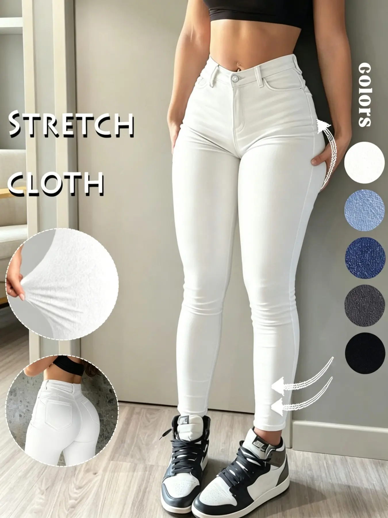 GILIPUR Women's White Stretchy High Waist Stretch Skinny Jeans, Butt Lifting Form-Fitting Pencil Pants, Slimming Denim Trousers