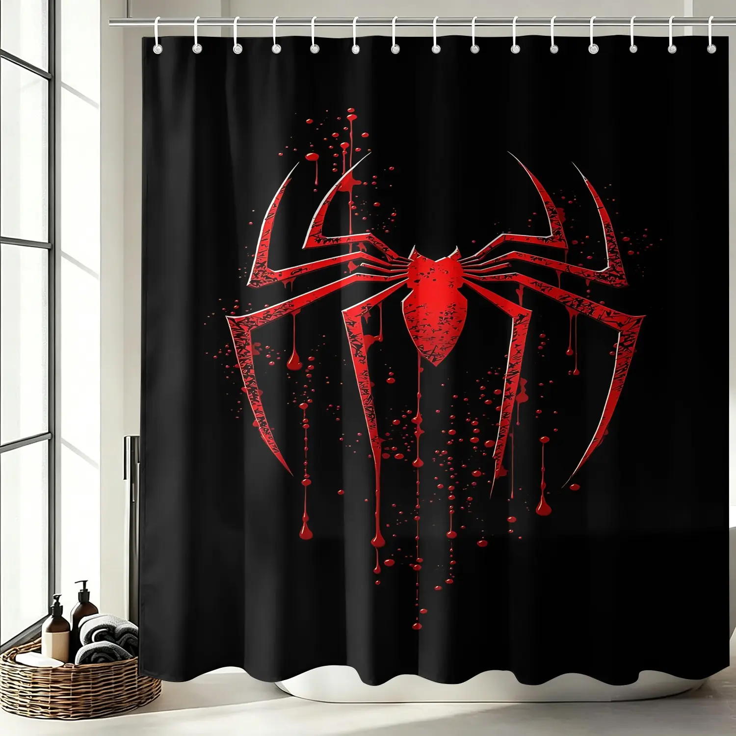 Cool Red Spider Shower Curtain Set, Shower Curtain Set for Bathroom, Waterproof Cloth Fabric Bathtub Curtain 72"x72" with 12 Hooks, Dark Hero Teen Boys Bathroom Decor Accessories