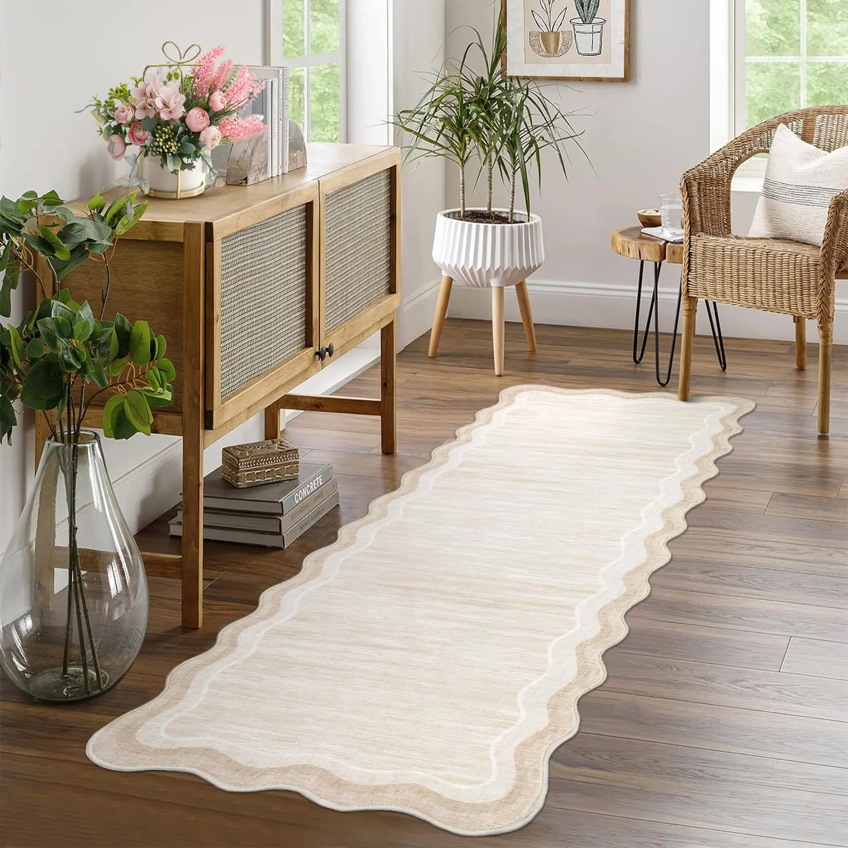 GARVEE Scalloped Area Rug 2x6 Washable Entryway Runner Rugs