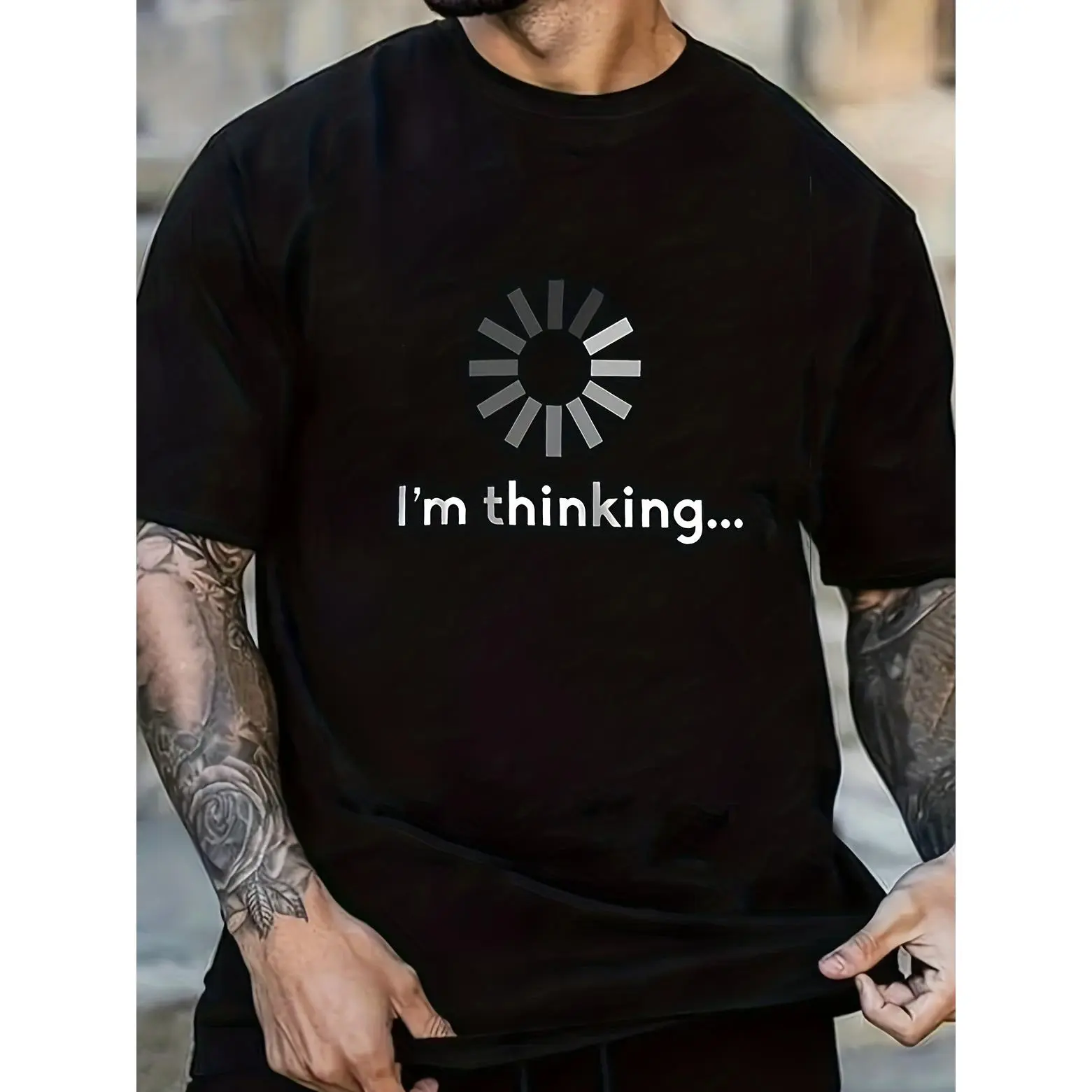 Men's Smooth Short-Sleeve 100% Cotton Round Neck Soft T-Shirt - Breathable Fabric Tee, Sarcastic Tech Loading Wheel Graphic Sportswear, Programmer Gift, S-3XL Sizes, Black/White, Machine Washable, No Bleach