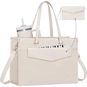 Laptop bag, 15.6inch laptop handbag, 2-in-1 professional work bag, business briefcase with clutch bag, waterproof leather computer handbag, suitable for teachers, office work and travel