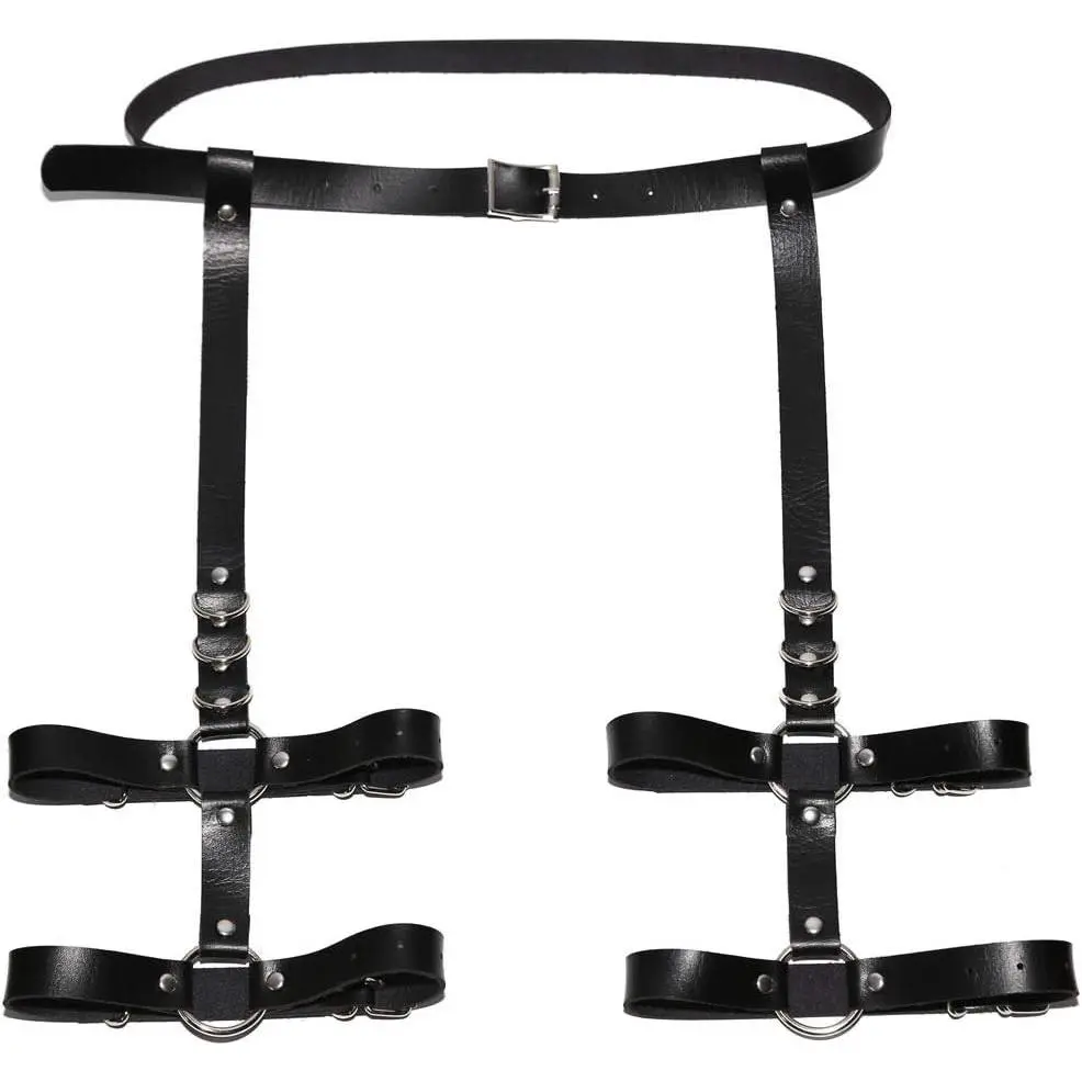 Adjustable Elastic 2-Row Leather Leg Harness Garter Belt, Punk Gothic Garters & Thigh Rings