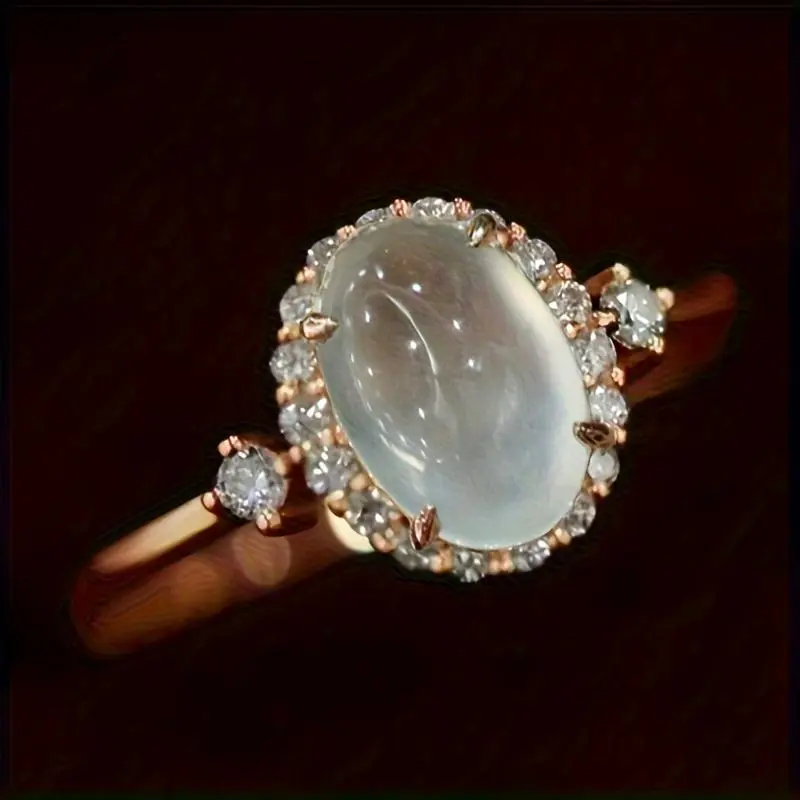 Copper Band Gemstone Ring with Moonstone Center, Elegant Anniversary Gift for Her, Sizes 6-10, Suitable for Engagement, Wedding Occasions