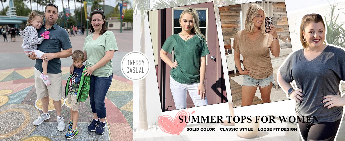 WIHOLL Womens Short Sleeve V Neck Dolman Tops with Side Shirring Loose Fit Shirts SpringStatements WIHOLL Womens Short Sleeve V Neck Dolman Tops with Side Shirring Loose Fit Shirts SpringStatements