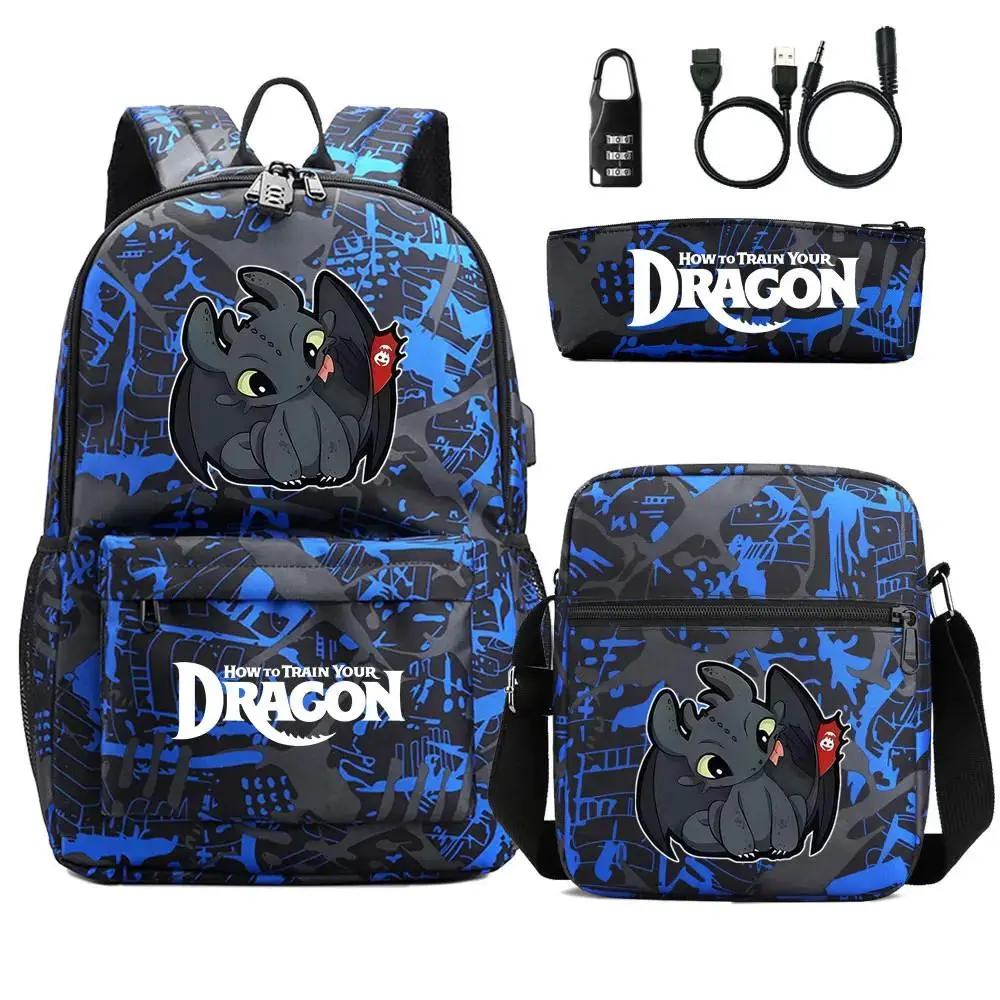 Your Dragon 3Pcs USB Anti-theft Lock School Book Bags Backpack Shoulder Bag