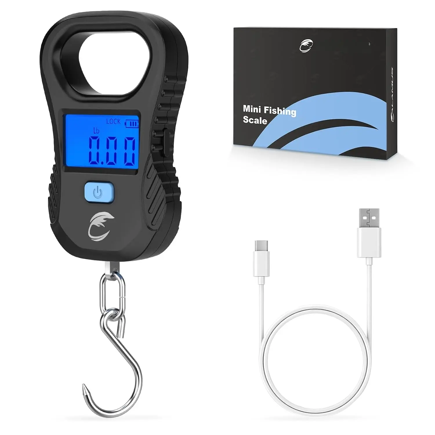 Lightweight Fish Scale – Rechargeable Digital Scale with USB , 55lb Capacity, Multi-Units Pound/Ounces & Kilograms, High Accuracy, Backlight LCD Display, Fishing Gifts for Men