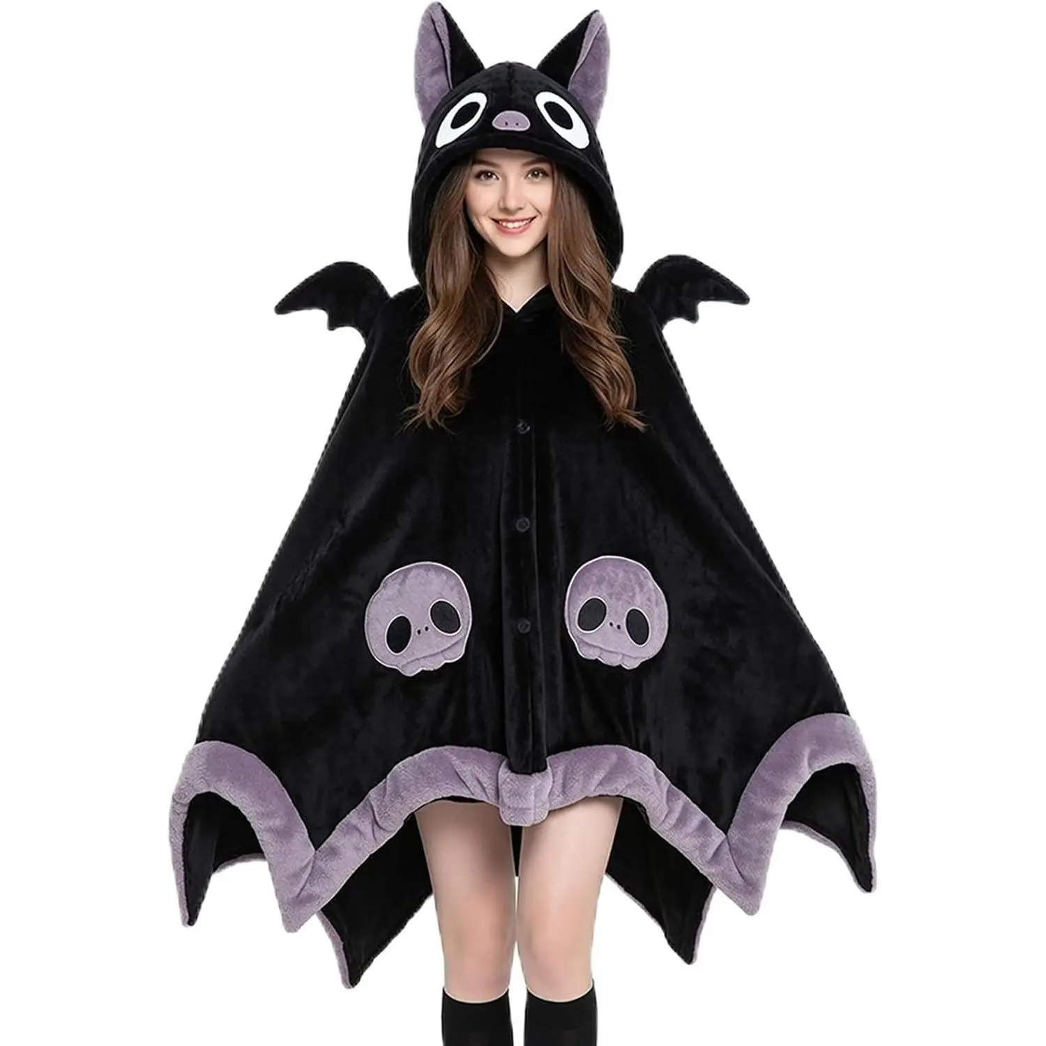 Cute Bat Blanket Hoodie, Wearable Bat Blanket Adult for Halloween Cosplay, Soft Hooded Bat Cape for Women