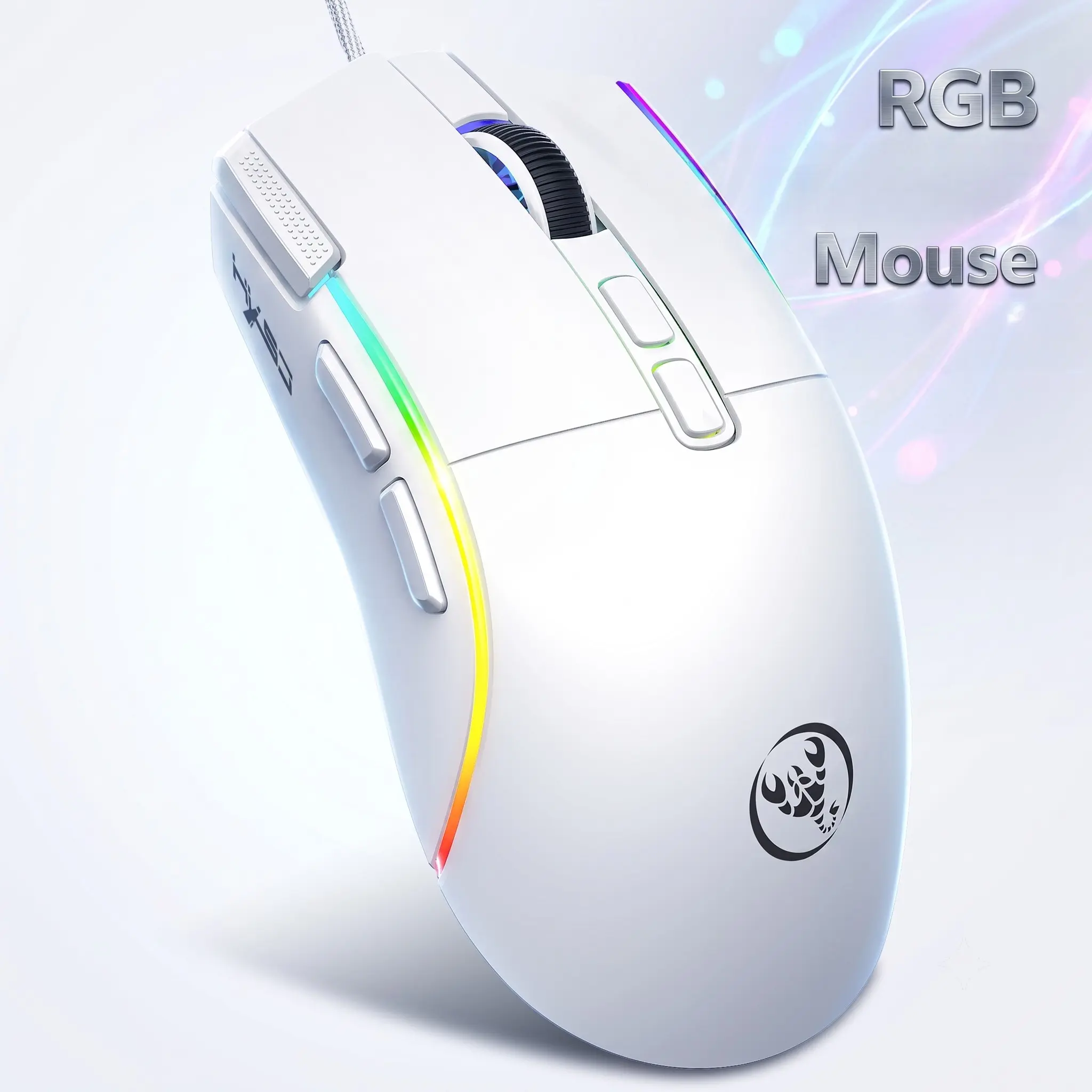 Ultra Light Slim Ergonomic Wired Gaming Mouse, 7200 Dpi, RGB Backlight, 8 Macro Buttons, Anti-Slip Grip, Low Latency USB for Gamers