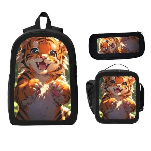 Jungle Lion Tiger Design Backpack Set, Heavy‑Duty Polyester Material