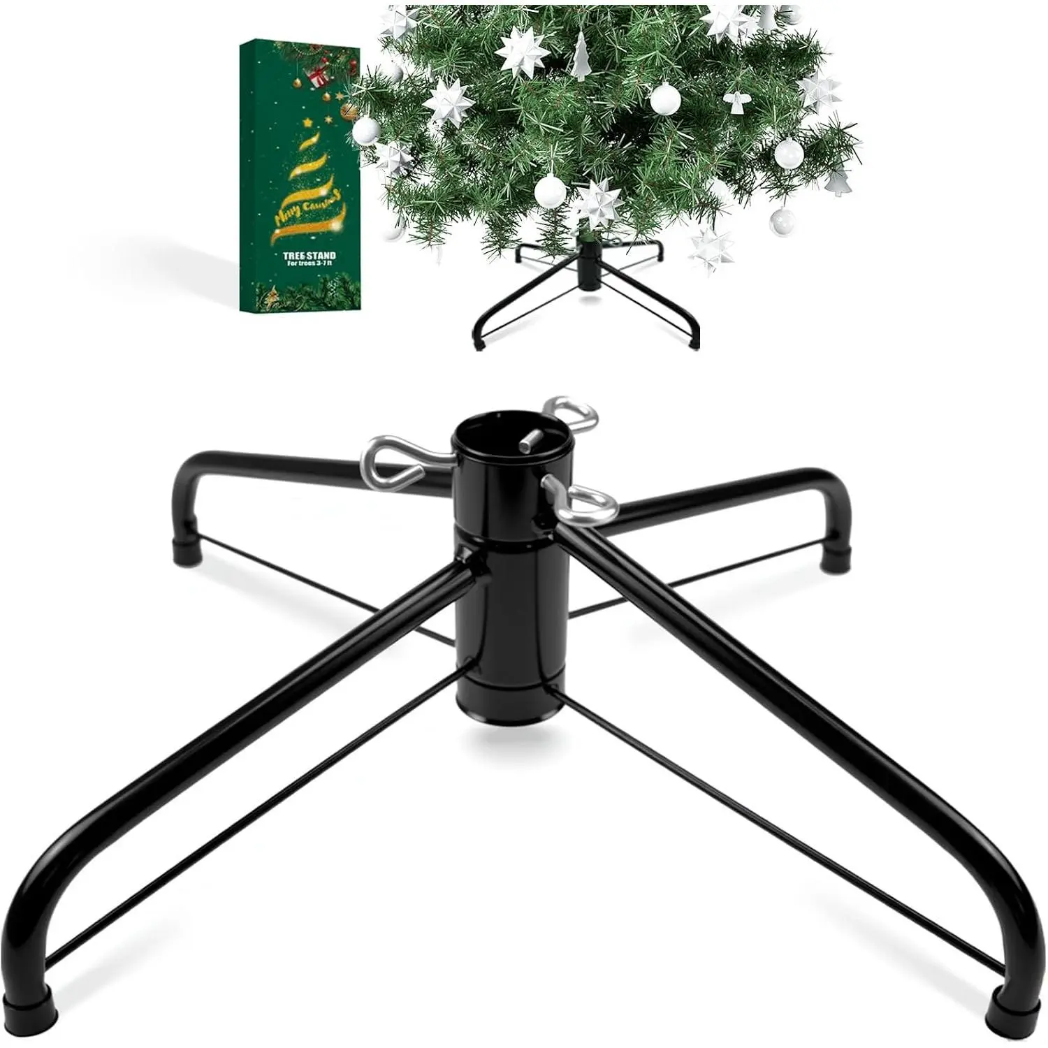 Metal Chritstmas Tree Stand, 16.55 Inch Christmas Tree Stand for 3 to 7ft Christmas Trees,fits 0.5-1.35 inch Pole,Folding Christmas Tree Stand