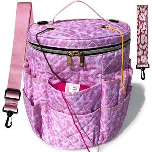 Crochet Bag for Knitting Yarn - Durable Heavy Duty Project Organizer with Multiple Pockets - Quilted 26L  Craft Tote for Yarn Skeins Hooks  -  for Knitters and Crocheters Leopard