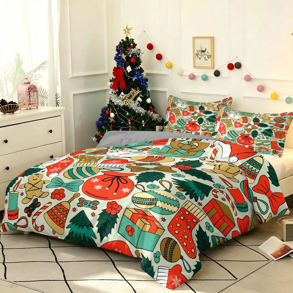 2/3Pcs Christmas Bedding Set Festive Holiday Duvet Cover Set Soft Lightweight Bedding Collection with Matching Pillowcase Xmas Theme Bedroom Decor for Kids and Adults, No Fillers