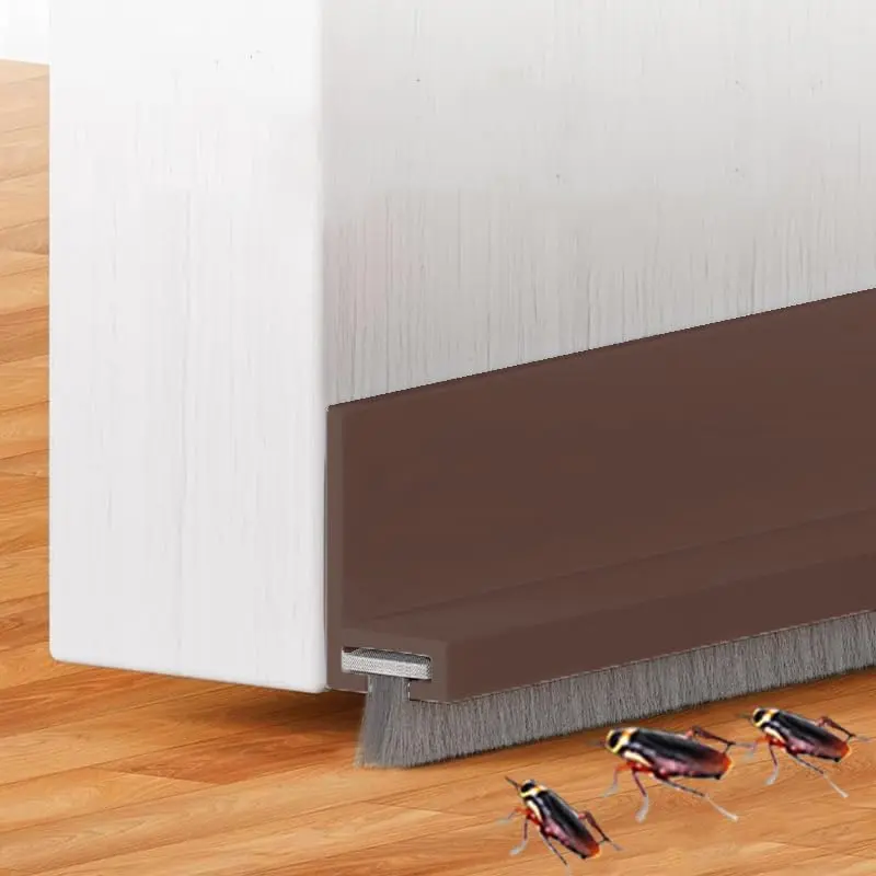 Door Draft Stopper with Brush 39" Adjustable Rubber - Brown