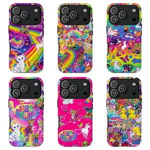 Y2K Retro L1saFrank Phone Case,Neon Bright Print With Winged Cat, Unicorn & Cosmic Rainbow Pattern Protective Cover Suitable for iPhone 17-11 Pro Max/Plus and  Samsung Galaxy S23-25