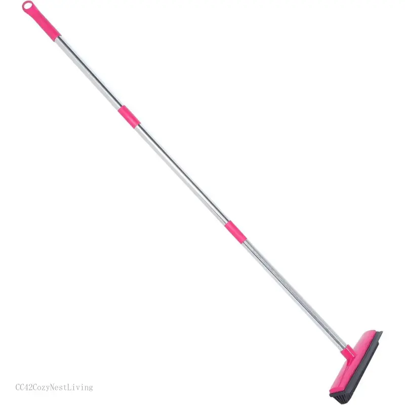 Carpet Hair Removal Broom with 48'' Telescoping Adjustable Handle, Rubber Broom Carpet Rake for Pet Hair Dust Removal Daily Household Cleaning(Pink)CC42CozyNestLiving