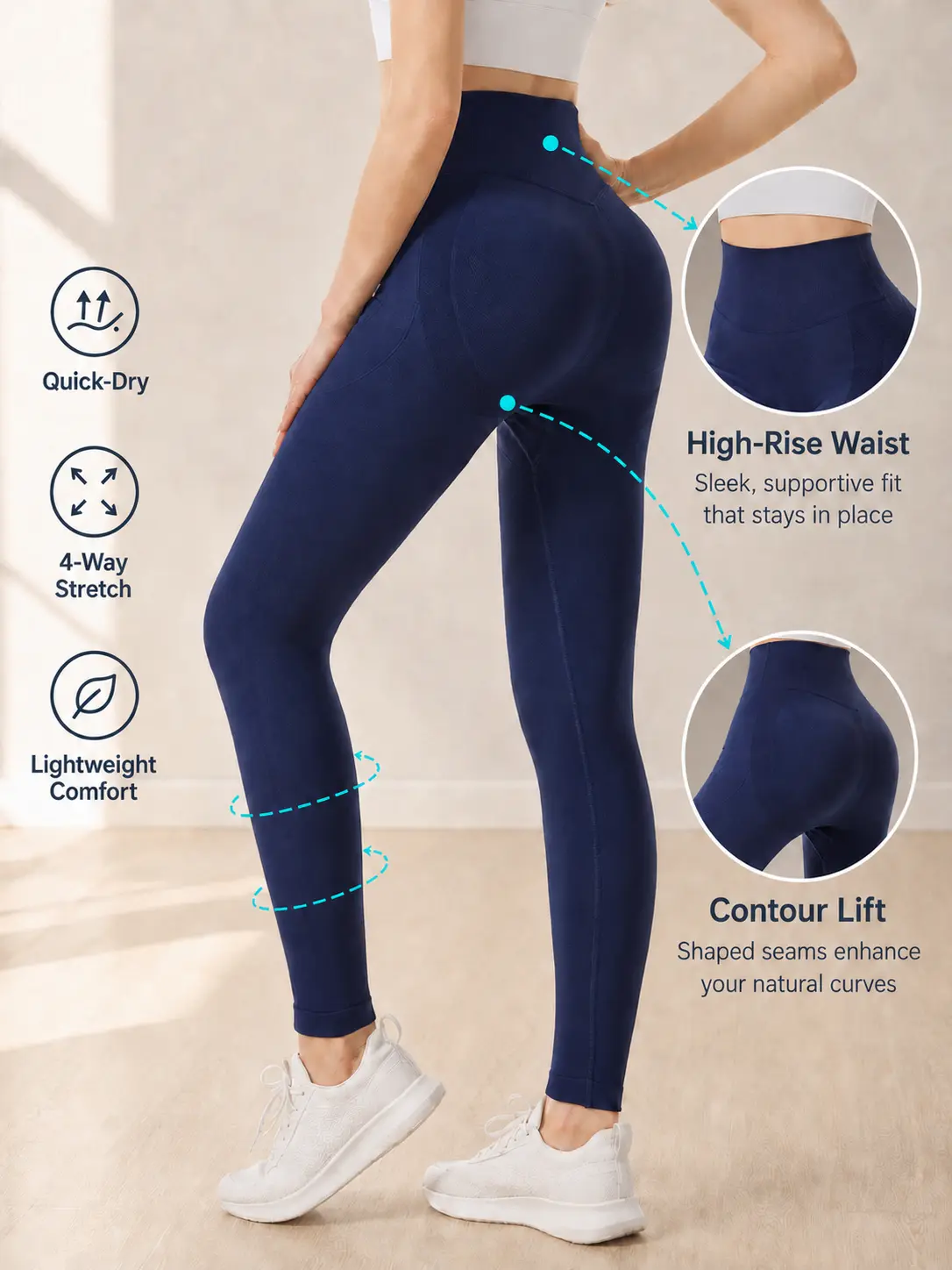 Women's Solid Color workout Leggings, Seamless Compression Tummy Control Leggings,  Yoga Pants For Gym, Sports Stretchy Leggings, Breathable Fitness Skinny Yoga Bottoms, Butt Lifting Sculpt Yoga Activewear,All Seasons exercise