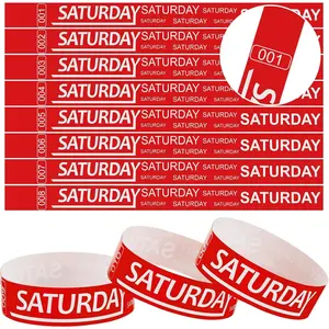 600 count Saturday Paper Wristbands Event Admission Paper Bracelets Numbered  Party Armbands for Events Day of the Week(Red)
