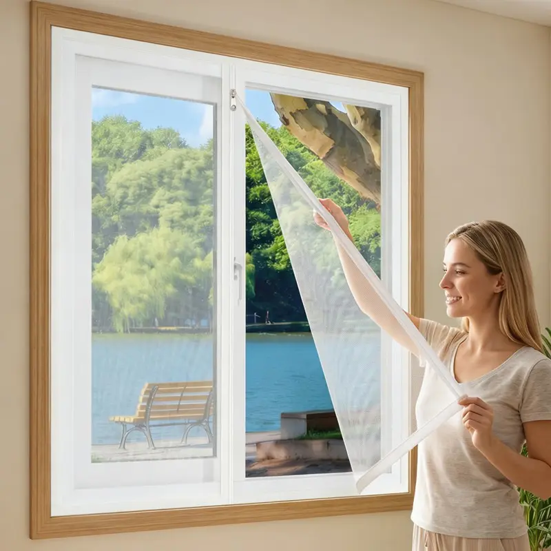 Zipper Self-Adhesive Window Screen Set, No-Drill Breathable Insect Mesh Insect Protection, Openable Easy Install Net for Home Windows