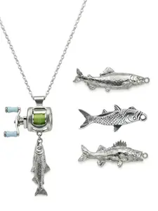 Fishing Reel Necklace, Mini Fishing Reel Necklace for Men with Rotating Handle, Silver Fish Necklace Pendant, Fashion Cool Accessories