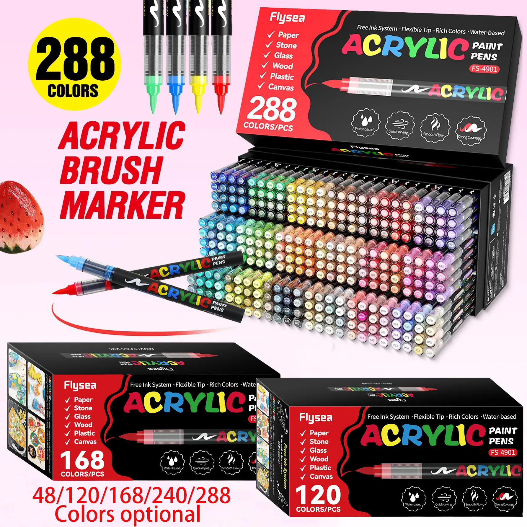 Acrylic Paint Soft Brush Markers Set, Diy Painting Supplies, Soft Brush Tip, Automatic Ink Control, Paint Markers for Wood, Stone, Canvas, Glass, Fabric, DIY Crafts