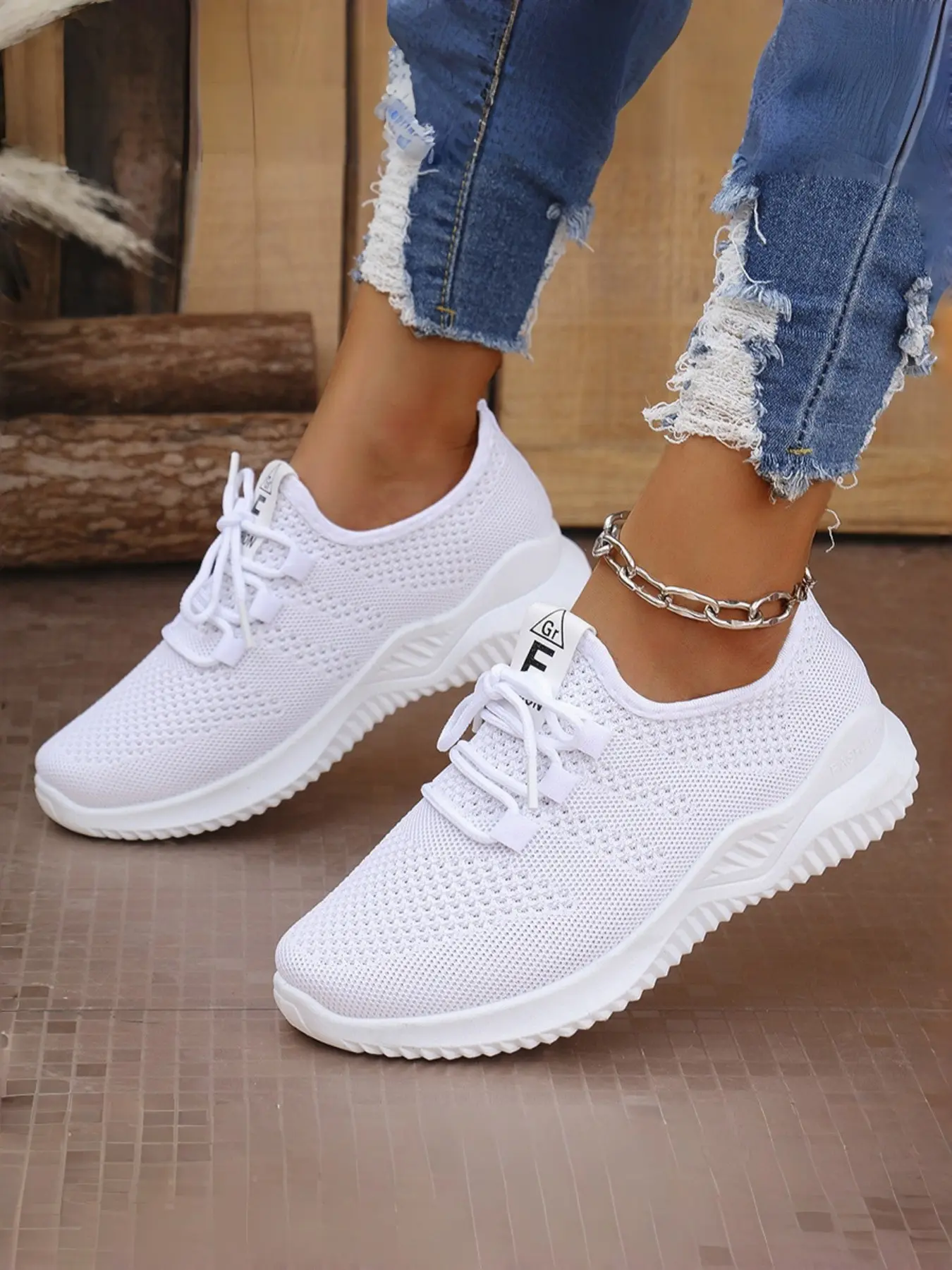 Women's Solid Hollow Fly Knit Lace-Up Low Platform Walking Sneakers, Casual Sneaker Trainer, Breathable Mesh Lightweight Flexible Non-Slip Textured Thick Sole Casual Athletic Shoes for Daily Jogging Shopping Travel & Outdoor Walking