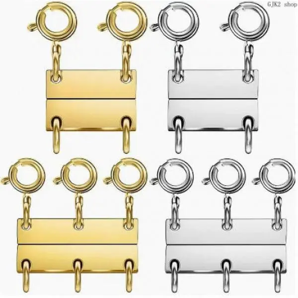 Gold & Silver Plated Necklace Separator Clasps for Women, Magnetic Multi-Strand Stainless Steel Connector for Anti-Tangle Layering 2 & 3 Chains, Stainless Steel Jewelry Craft Supplies