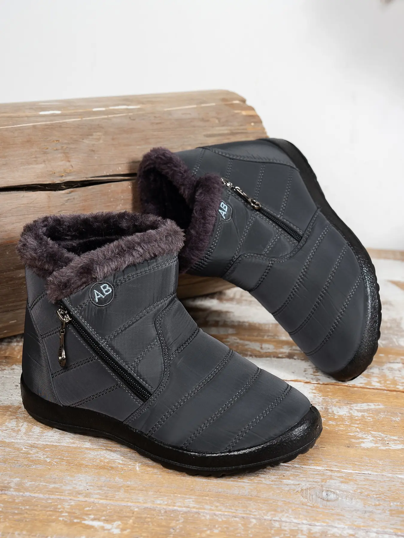 Women's Winter Fleece Lined Snow Boots, Waterproof Side Zip Anti-Slip Warm Short Boots, Cold Weather Outdoor Commute Cotton Shoes