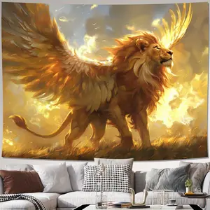 1pc Golden Sunset Winged Lion Background Cloth, Living Room Bedroom Office Home Decoration Room Decoration Party Decoration, Includes Installation Package