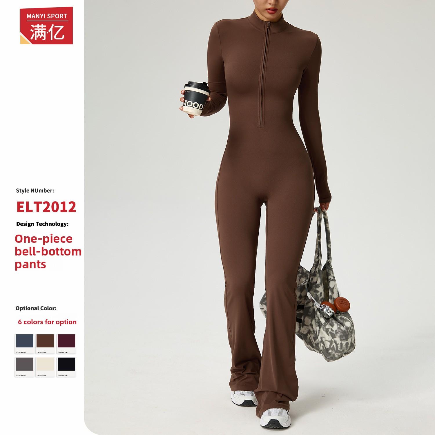 Zipper cloud feeling long sleeve yoga onesie high intensity fitness exercise one-piece tight Backless Halter Crop Top Set