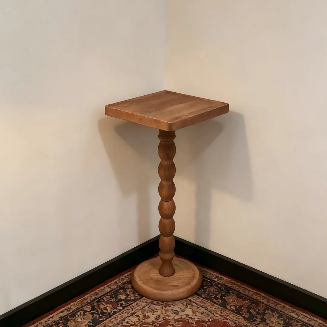 Vintage Style Solid Wood Side Table, Wooden Table, Perfect for Small Spaces, Sofa Side Table, Bedroom Bedside Cabinet, Storage Rack, Floral Sculpture Display Stand