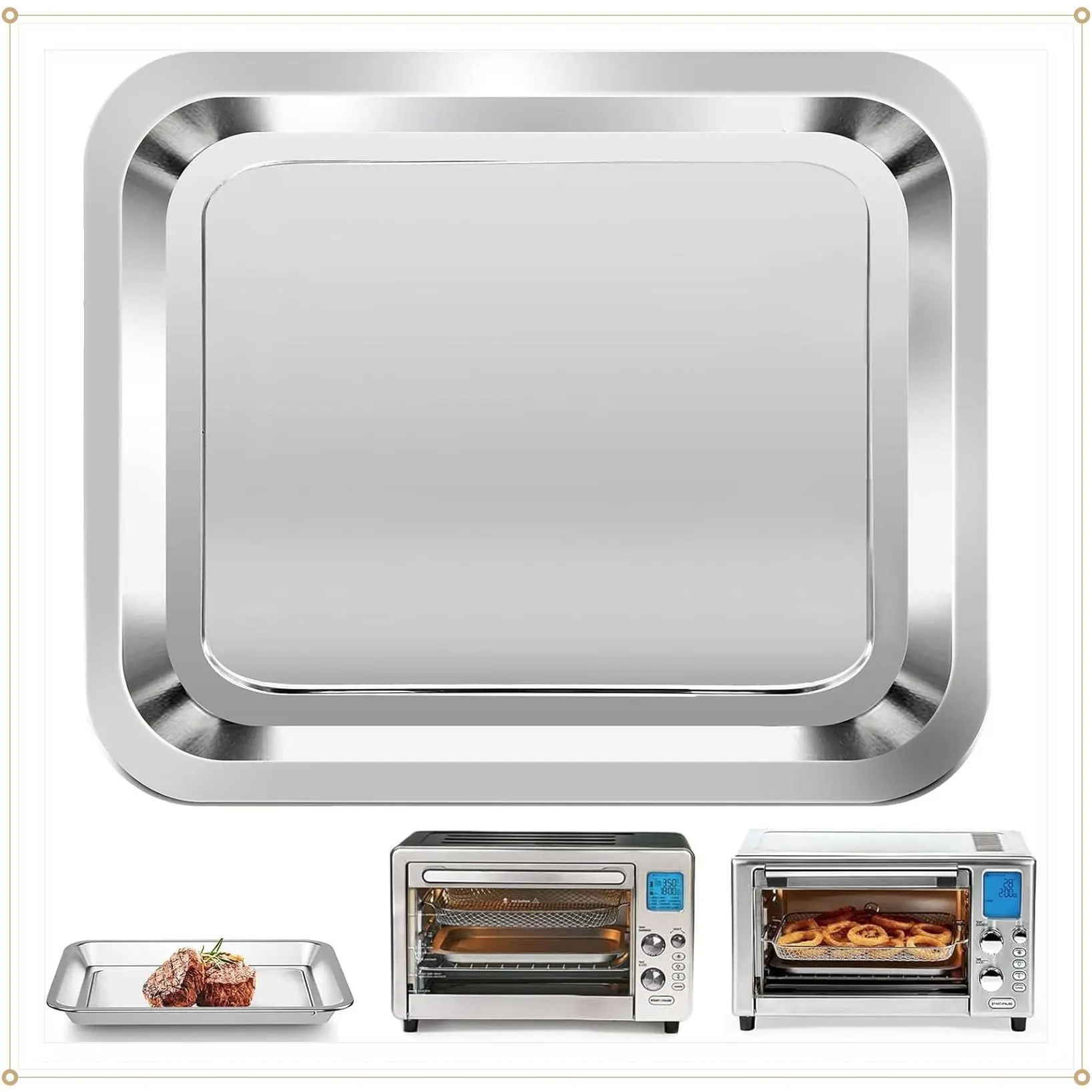 Air Fryer Grill Pan, 12''×10'' Stainless Steel Crisper Tray Bake Pan Replacement Accessories, Not Fit for 26 QT 25 QT French DoorGift