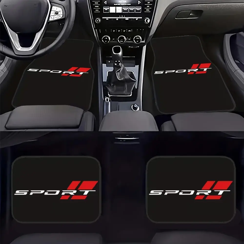 4pc Sport Design Universal Car Floor Mats, Durable Polyester Material, with Letters, Fits Most Vehicles, Vehicle Interior Protection