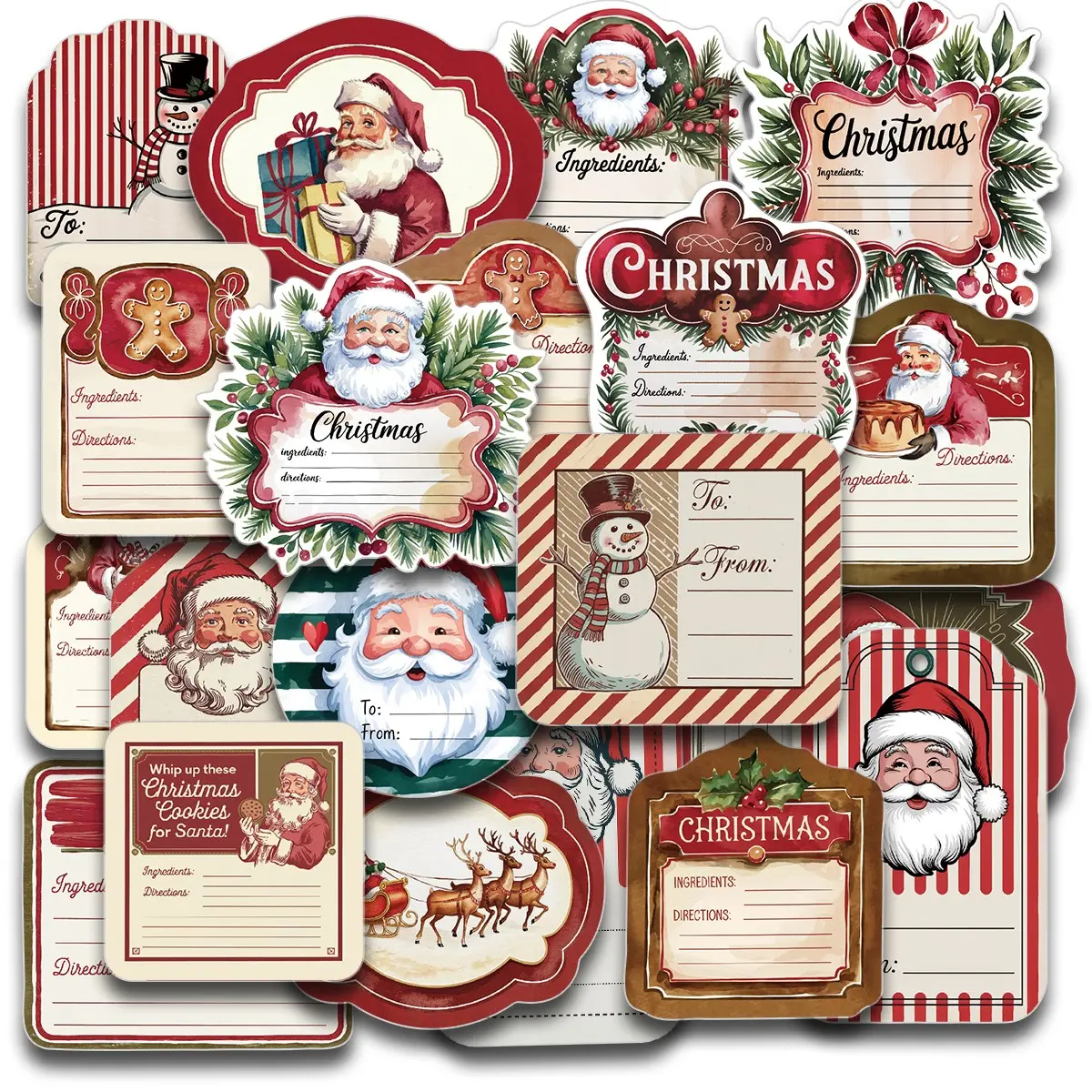 60pcs Self-Adhesive Name Labels, "Merry Christmas" Packaging Labels, Holiday Gift Tags, Birthday and Wedding Gift Tags – Santa, Reindeer, and Tree Designs