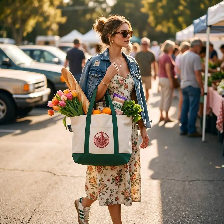 Large Pastel Canvas Tote Bags, Reusable Shopping Tote, Contrast Color Handles, Grocery Bag, Daily Handbag For Women