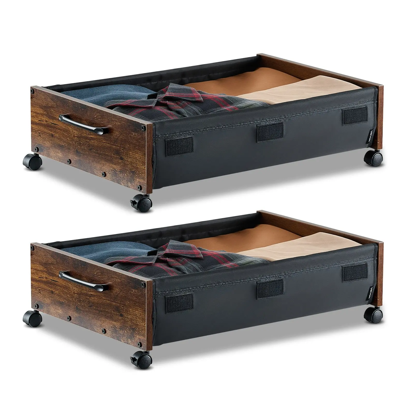 VEVOR Under Bed Storage with Wheels, 25.6x 18.1x 7.1 inch Underbed Containers, Underbed Shoes Organizer with Lockable Wheels, Rolling Under the Bed Storage Bins for Clothes, Shoes, Blankets, 2 Pack