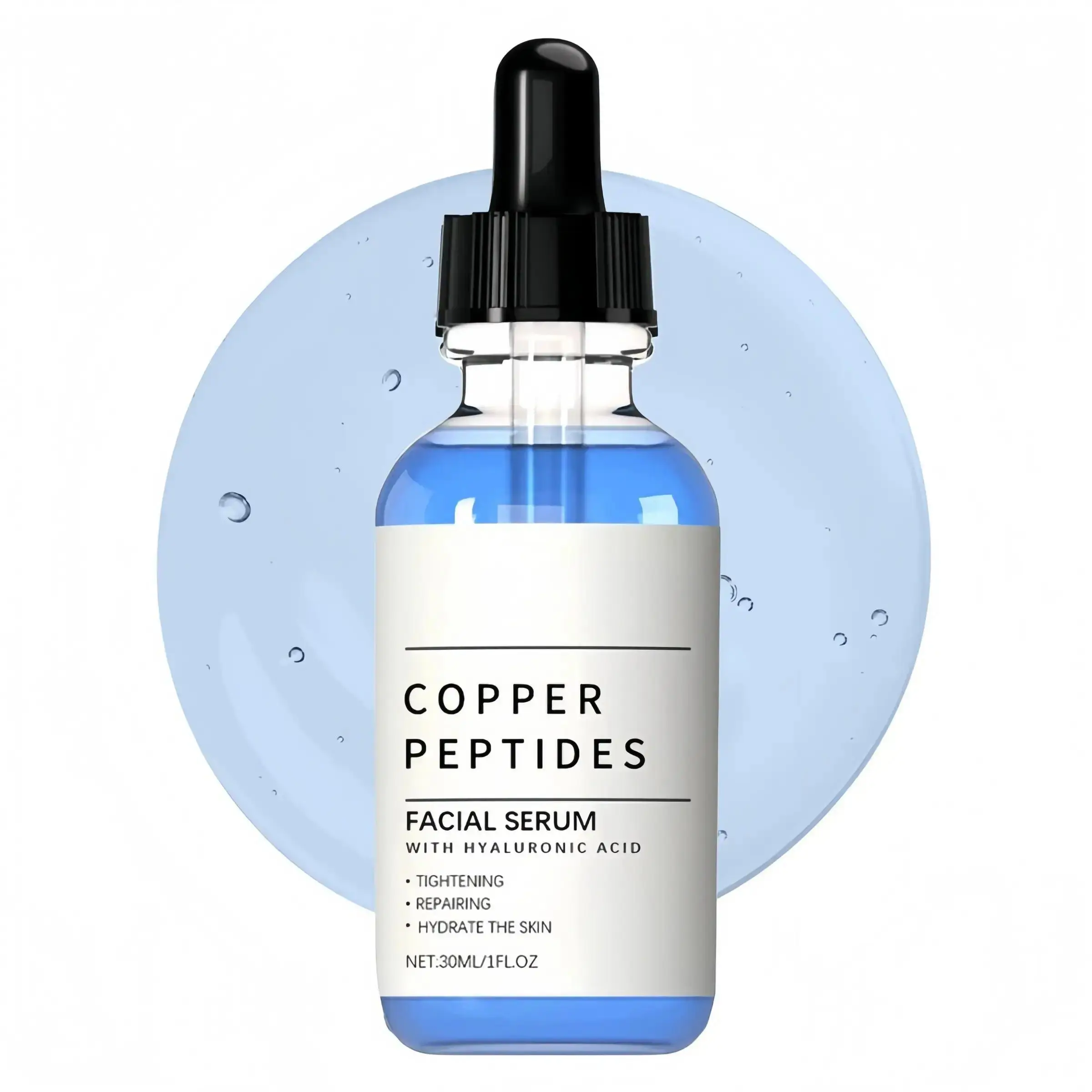 GHK-Cu Peptide Essence Serum, Copper Peptides Serum, Hydrating Moisturizing Hyaluronic Acid Facial Essence with Copper Tripeptide and Sodium Hyaluronate, 30 ml Boxed Nourishing Skincare Serum, Deep Hydration Serum, Face Care Serum