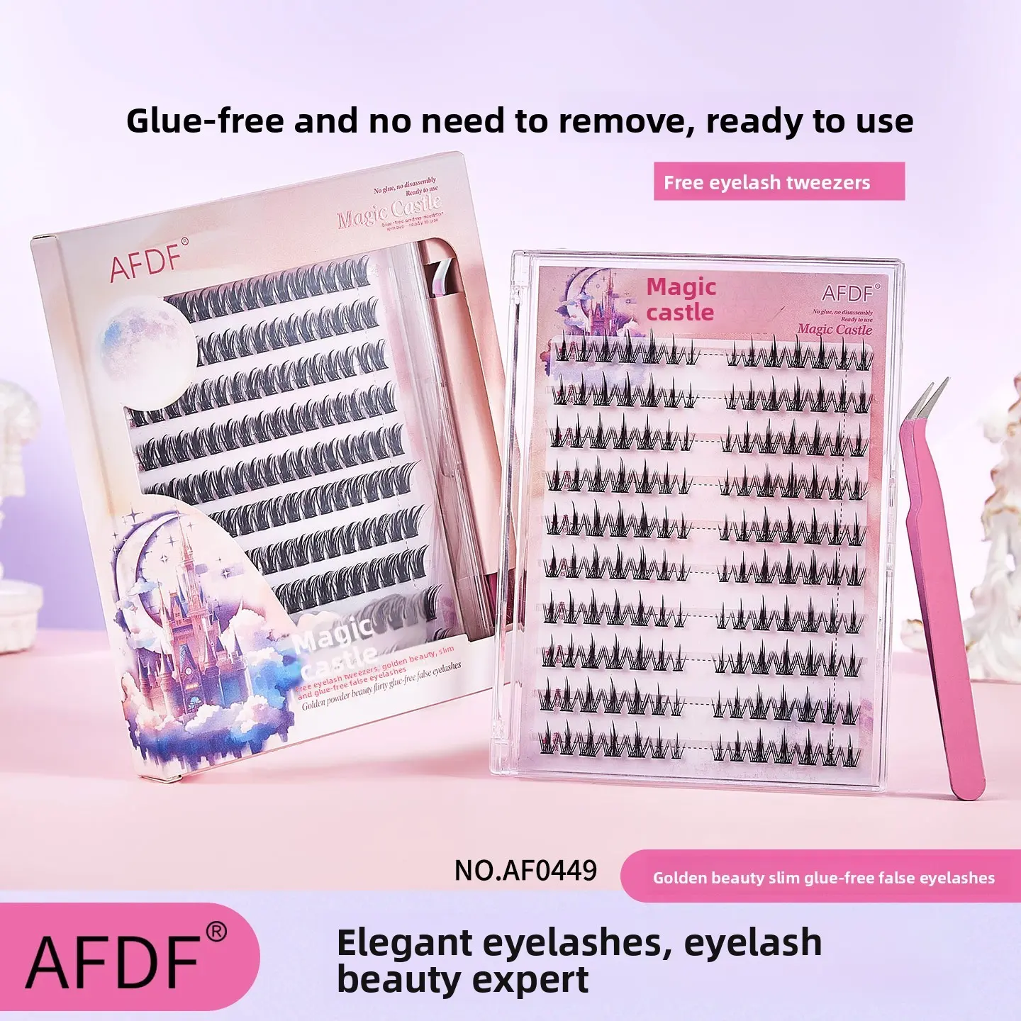 Jinjia Pink Figure Curly Glueless Lash Kit With Free Lash Tweezers, Large Capacity Dog Eye Manga Self-Adhesive Individual False Eyelashes, Soft Fluffy Easy Wear Lashes For Daily Makeup Beginners