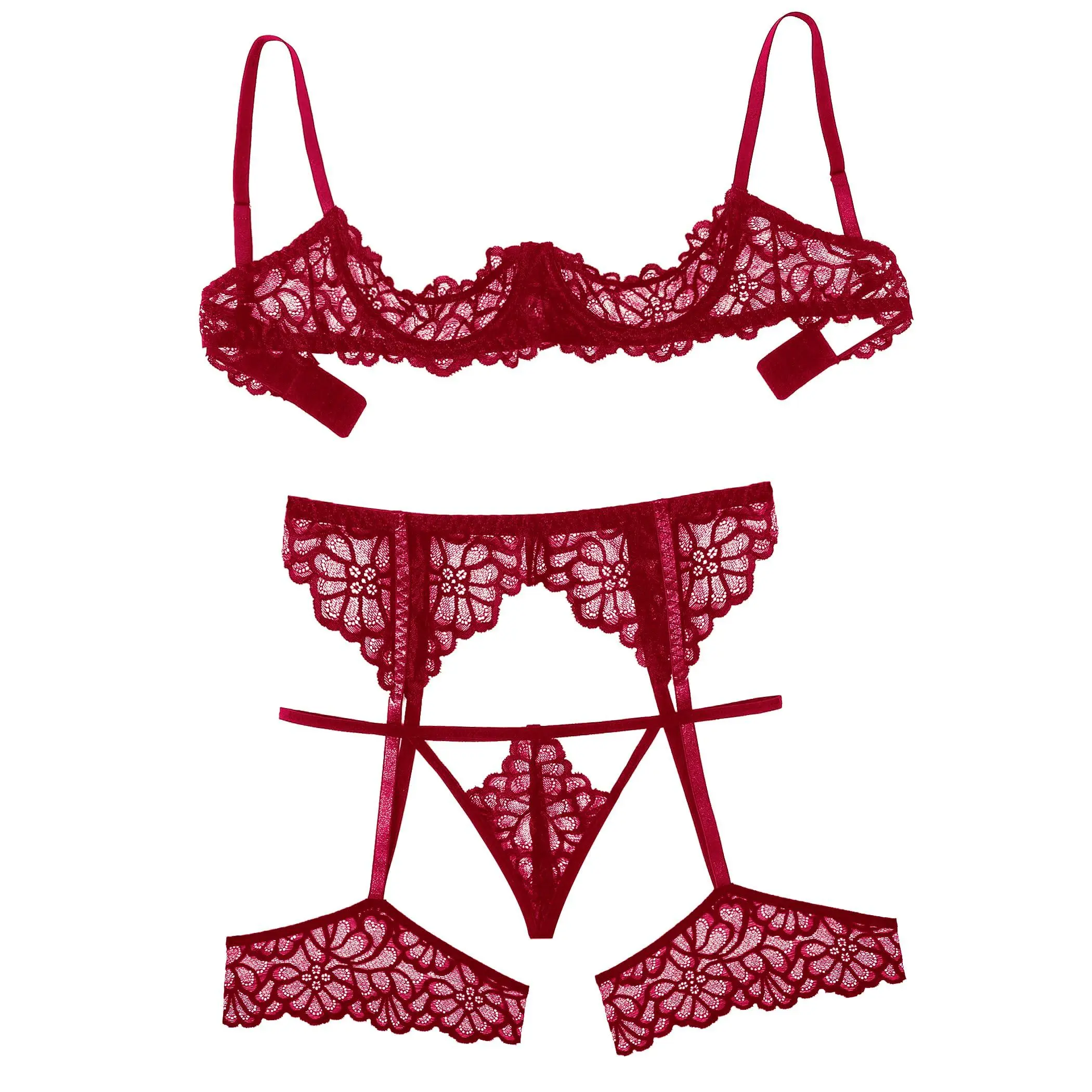 Avidlove Women Lingerie Sets with Garter Belt 3 Piece Lace Teddy Babydoll Bodysuit