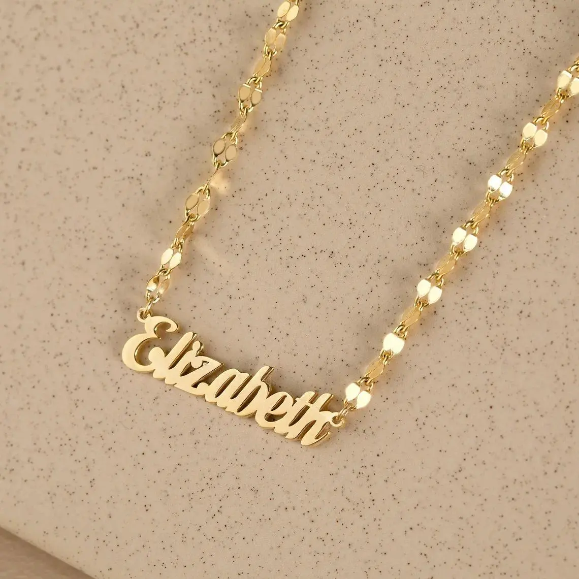 Personalised Gold Name Necklace with Lip chain Custom Name Necklace Handmade Jewelry Personalised Birthday Gift for Her Mom