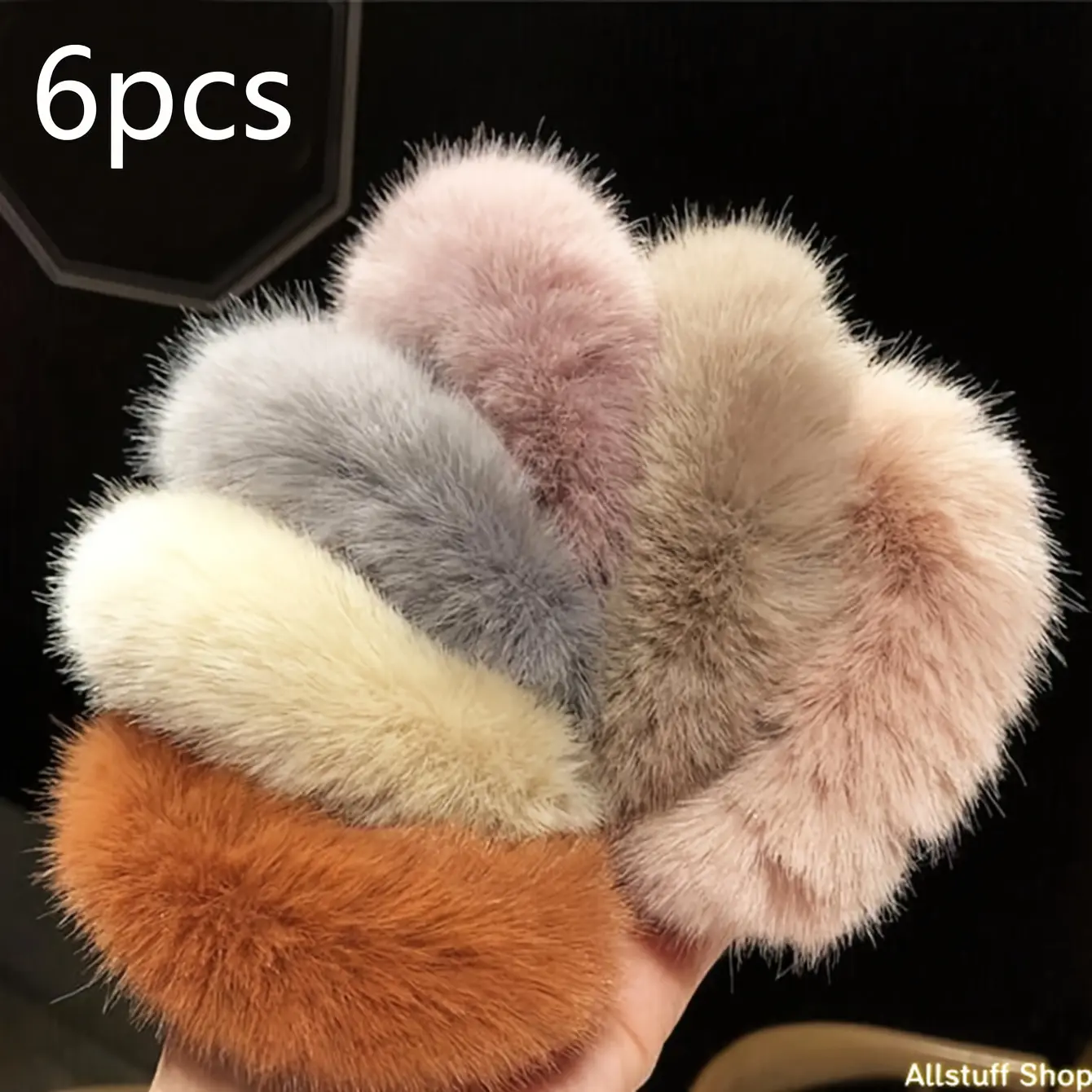 6-Piece Hair Tie Set, Solid Color Plush Fabric with a Soft Texture, an Easy Accessory for Autumn-Winter Outdoor Wear, Easy Addition