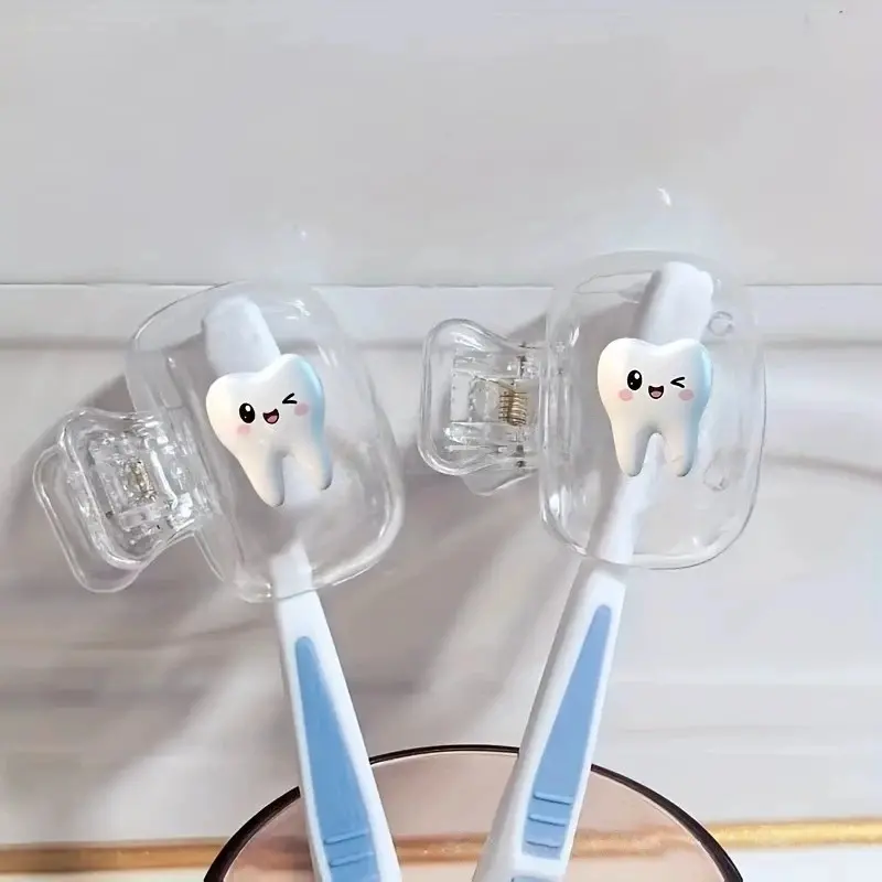 2D Cartoon Cute Baby Tooth Print Toothbrush Clip, Portable Home Toothbrush Cover Protector, Travel Essential