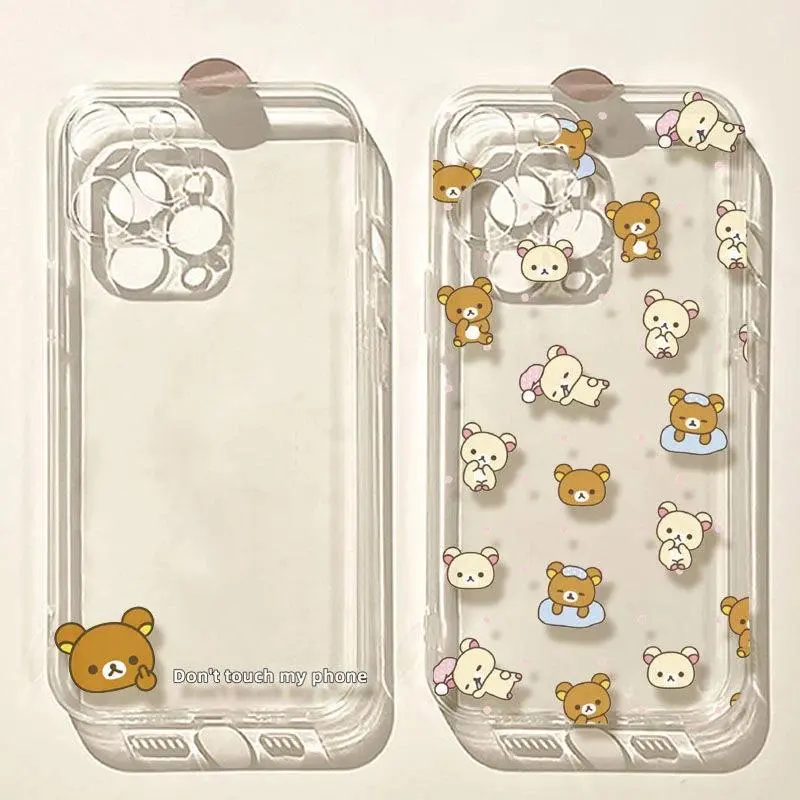 Full Screen Cute Rilakkuma Bear Phone Case  for iPhone 17 16 15 14 13 12 11 Pro Max & Samsung S26-S22 Ultra, Heavy Duty Shockproof Anti-Drop Protective Cover
