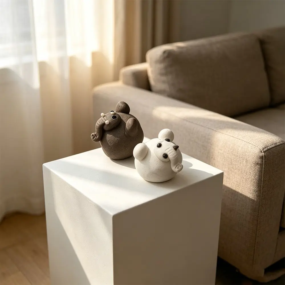 Handmade Ceramic Elephant Figurine, Cute Fat Elephant Desk Decor, Style Home Decoration, Office Stress Relief, Birthday Gift for Girls