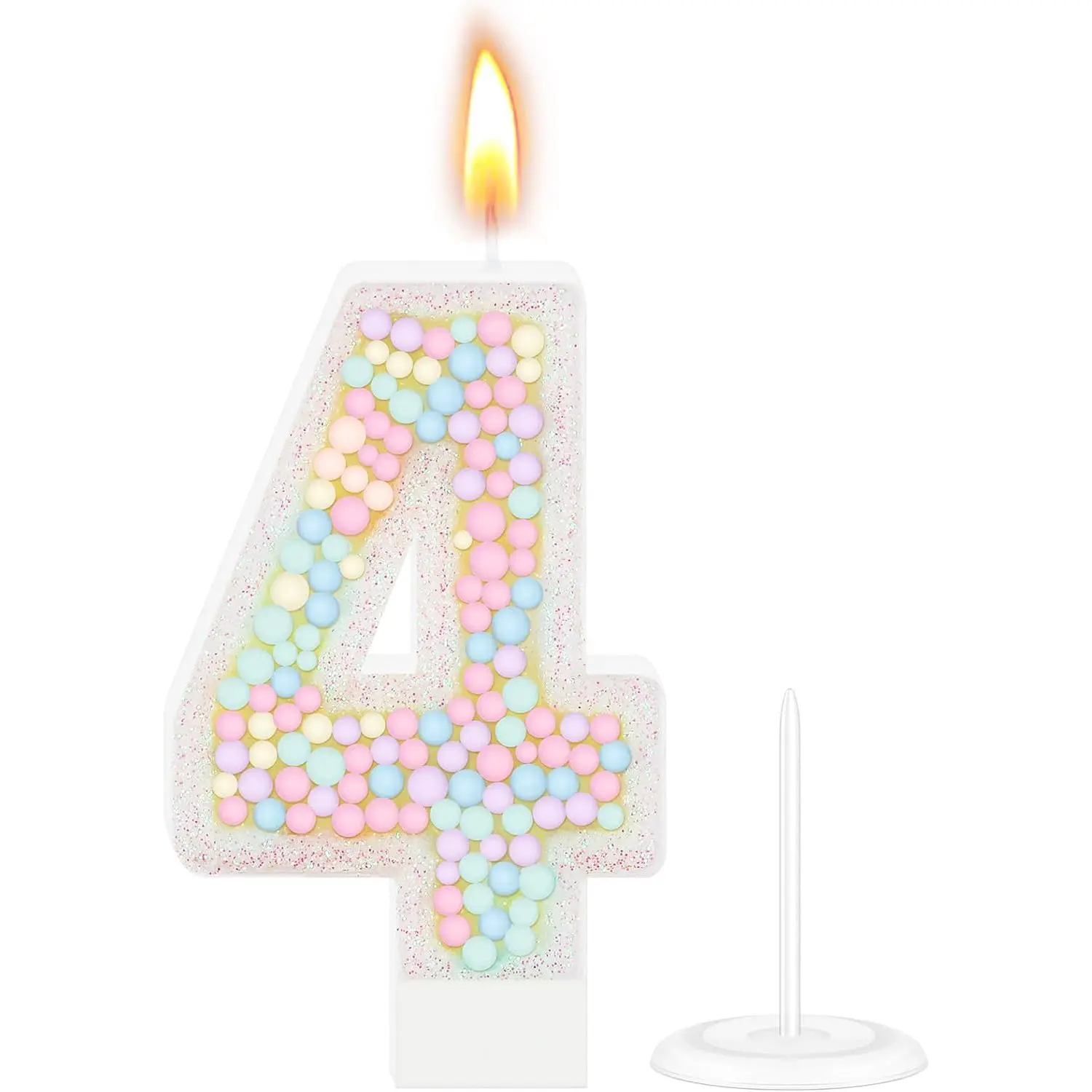 Number 4 Candle Pastel Birthday Candle Macaron Glitter  Rainbow Number Candle Cake Topper for Girl Boy Birthday Wedding Anniversary Sweet Theme Party Decorations