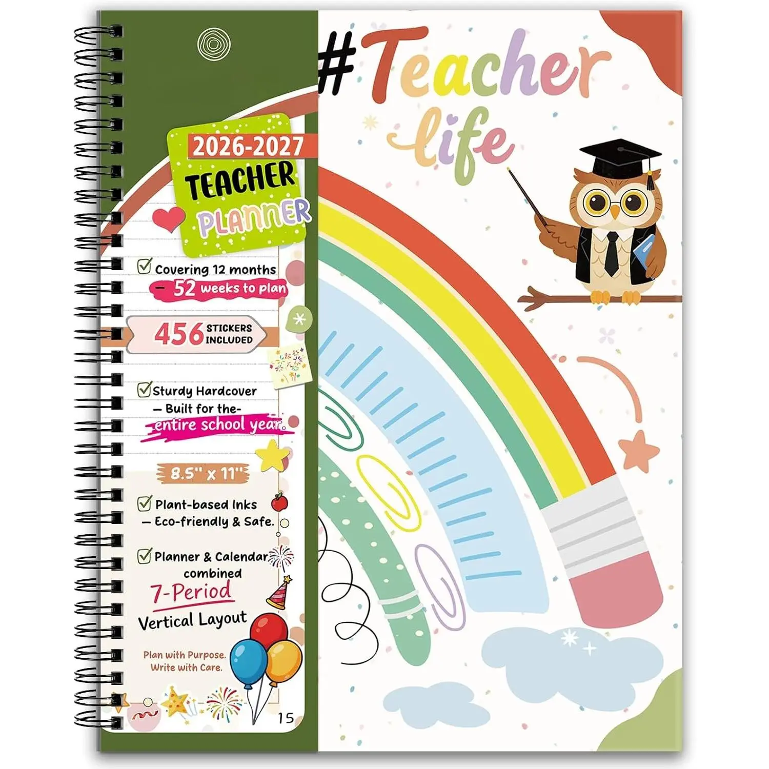 Teacher Planner 2026-2027 Academic Year, 8.5" x 11" | 7-Period Lesson Planner | Weekly & Monthly | 110gsm Thick Paper | Organizer for Teachers