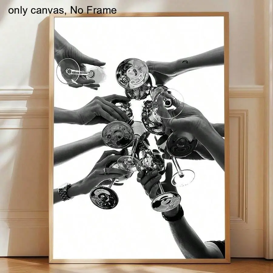 1pc, Vintage Black And White Cheers Posters and Prints, Black & White Cocktail Canvas Painting, Modern Party Artwork Decorative Painting, Best Gifts, for Office, for Kitchen, Bar, Living Room, or Study Decor, Wall Decor, No Frame