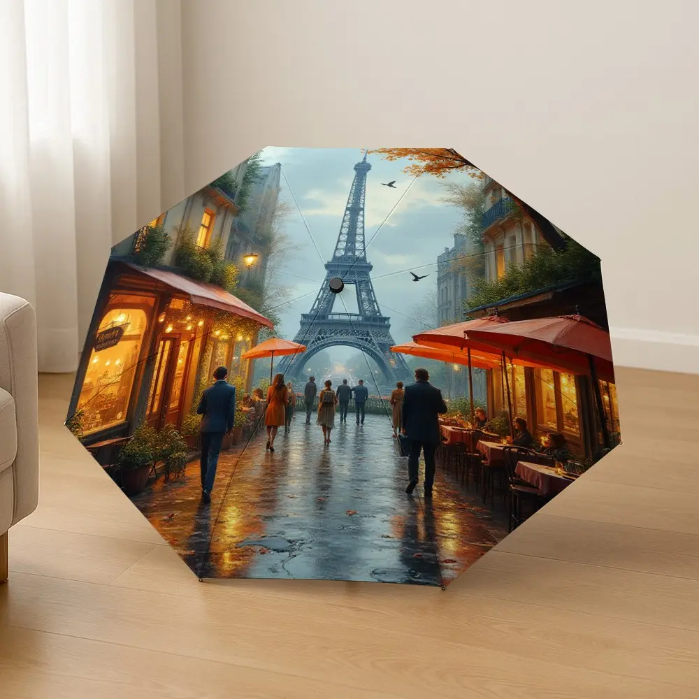 Eiffel Tower Automatic Folding Umbrella, Lightweight Portable Travel Umbrella, 8-Rib Strong Frame, Unisex, Halloween Christmas Gift